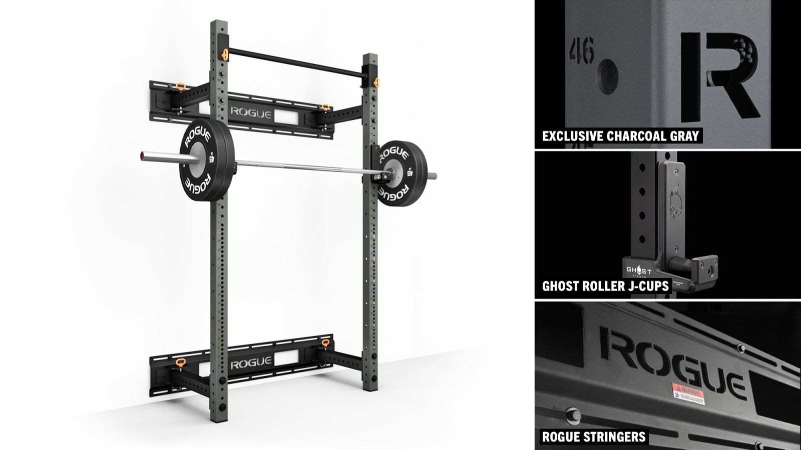 Rogue RML 3WC Fold Back Wall Mount Rack Charcoal Rogue Fitness Canada